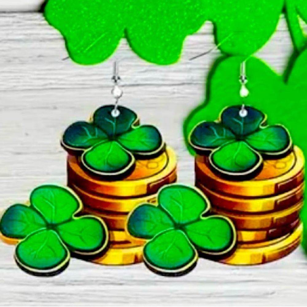 Shamrocks carved into the wooden surface. Lightweight and comfortable to wear.